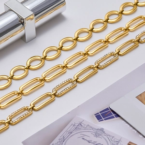 Three-piece set of gold-plated stainless steel paperclip and oval link chains for women