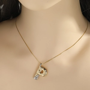 Two-tone alphabet letter P pendant necklace with gold plated chain for women