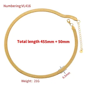 6.5mm gold stainless steel herringbone necklace with lobster clasp and adjustable extension