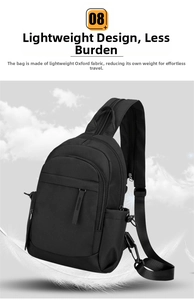 Black nylon sling bag for men and women, waterproof casual chest backpack for daily use.