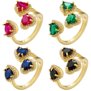 Anello Triplo Cuore Rame Placcato Oro 18K Regolabile Aperto Zircone Strass Gioielli Eleganti Per Donna