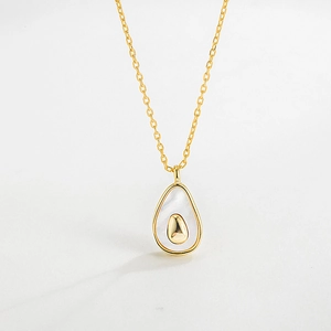 925 Sterling Silver Avocado Pendant Necklace With Mother Of Artificial Pearl Inlay 18K Gold Plated Korean Minimalist Women Jewelry