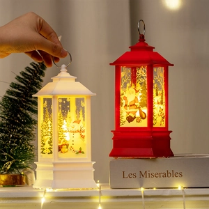Vintage Christmas lanterns with LED lights featuring Santa Claus and snowman patterns