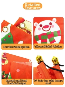 Detail of Christmas banner featuring metal eyelets, digital print, and PP pole with rope