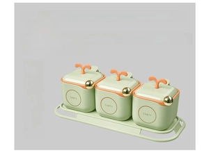 Three-piece light green seasoning set with TASTY logo and matching base tray for home kitchen