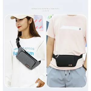 Adjustable oxford fabric sports waist bag in grey and black for running and fitness