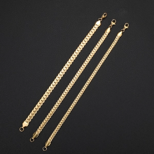 Three gold Cuban curb chain necklaces in various widths with lobster clasps for men