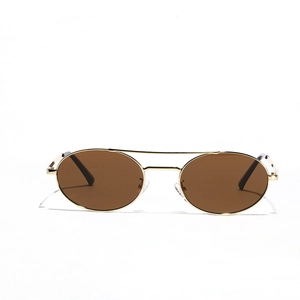 Vintage gold metal double bridge sunglasses with brown oval lenses for men and women