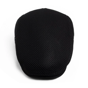 Men's summer black mesh beret hat with breathable hollow-out flat cap design for sunshade