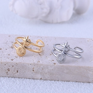 Sun Star Stainless Steel Ring Double Layer Open Adjustable Finger Jewelry Elegant Minimalist Ins Style For Women