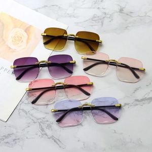 Collection of rimless gradient sunglasses with diamond cut edges and slim metal temples