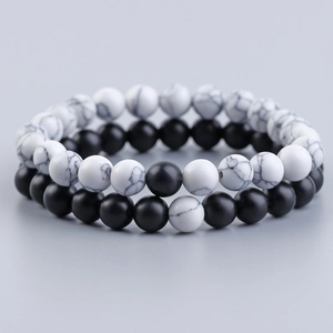 Beaded Bracelets Lava Rock Matte Black Stone Synthetic Turquoise Dragon Vein Agate Minimalist Couple Jewelry Gift