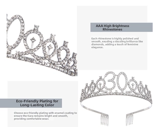 Macro detail of high-quality AAA rhinestones and 30th birthday crown craftsmanship