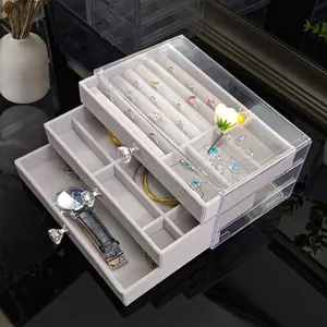 Acrylic Jewelry Storage Box Transparent Drawers Velvet Lining Organizer For Rings Earrings Necklaces Watch Case