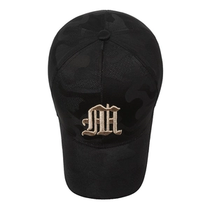 Dark camouflage baseball cap with gold embroidery and 3D textured curved visor