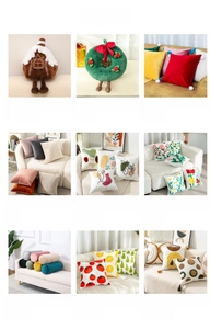 Detail of Christmas Santa embroidery and cozy plush textures on festive decorative cushions