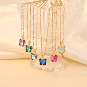 Butterfly Pendant Necklace Glass Crystal Gold Plated Copper Stainless Steel Chain Elegant Fashion Jewelry For Women