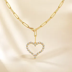 925 Sterling Silver Moissanite Heart Pendant Necklace For Women Electroplated 18K Gold Paperclip Chain Clavicle Necklace Jewelry