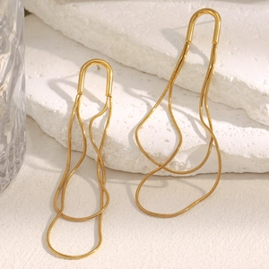 Elegant 18K gold-plated stainless steel long chain earrings with double-strand design
