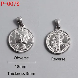 Detail of silver Roman coin pendant showing 18mm diameter and 3mm thickness measurement