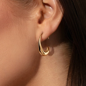 Classic 14K gold-plated stainless steel triple-layer open C-shape hoop earrings on model