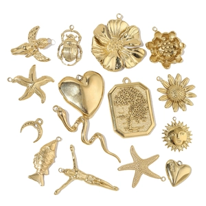 Golden titanium steel charms collection featuring starfish, sun, and heart shaped pendants