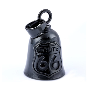 Guardian Bell motorcycle pendant with Route 66 embossed logo in polished black finish