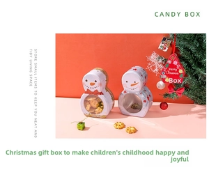 Detail of snowman Christmas tin boxes with transparent windows for candy and cookies