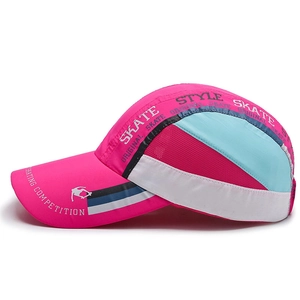 Pink breathable quick-dry baseball cap with skate embroidery and mesh panels for outdoor