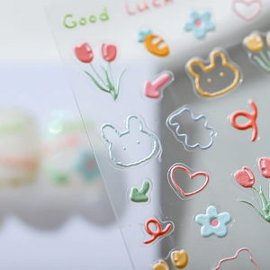 3D embossed nail stickers featuring colorful tulips, rabbits and heart patterns