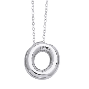 Polished silver irregular circle pendant necklace with refined link chain for women