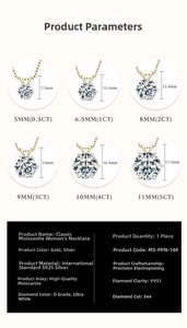 Size comparison chart for classic 0.5CT to 5CT moissanite pendants in S925 silver