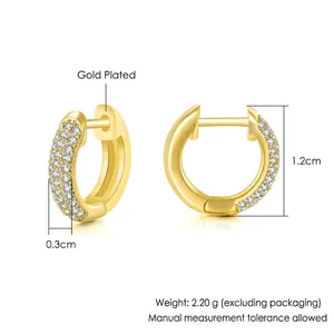 Iced out gold micro paved zircon hoop earrings with 1.2cm outer diameter for men and women