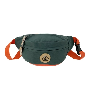 Fashionable contrast color nylon chest bag in dark green and orange with adjustable strap