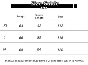 Size chart for women loose fit T-shirt showing XS, S, M dimensions in centimeters