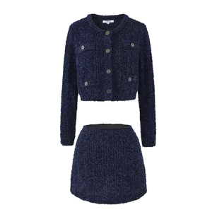 Cardigan E Minigonna Texturizzati In Tweed Da Donna Elegante Girocollo A Maniche Lunghe Bottone Dorato Completo Da Ufficio