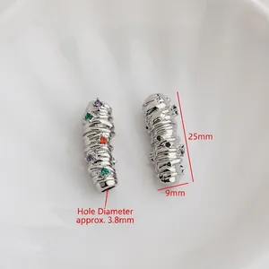 14K gold plated silver curved tube beads with zircon inlay for DIY jewelry making