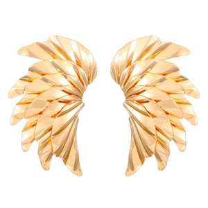 Exaggerated golden leaf-shaped metal spiral earrings with a polished geometric finish