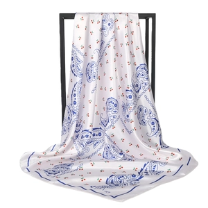 Satin Polyester Square Scarf Cherry Paisley Print Headscarf Neck Wrap Fashion Accessory For Women Lightweight