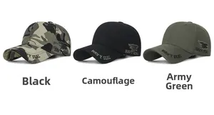 Detailed embroidery of Navy Seal trident logo on camouflage and solid tactical caps