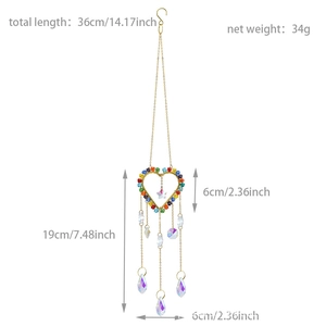 Detailed dimensions of the heart crystal suncatcher with star pendant and prism beads