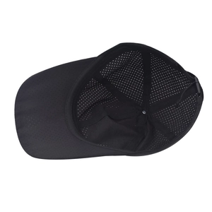 Atmungsaktive, schnelltrocknende Baseballkappe aus schwarzem Mesh mit verstellbarem Riemen