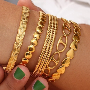 Fashion Stainless Steel Adjustable Open Cuff Bangle For Women Minimalist Twisted Braid Heart Geometric Pattern Gold Plated Jewelry Bracelet