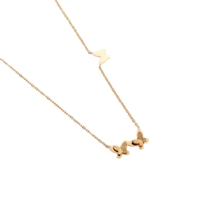 3D butterfly pendant necklace in gold finish with frosted wings and fine curb chain