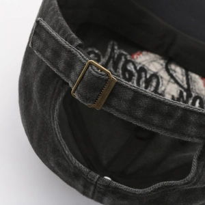 New York embroidered vintage washed denim baseball cap with adjustable metal buckle back