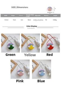 Size guide for girls cute rainbow crossbody bag with measurements in cm and adjustable strap