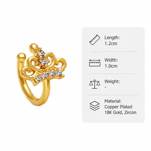 Détail du cuff d'oreille couronne en plaqué or 18K avec zircone, 1,2cm x 1,0cm
