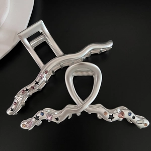 Matte silver wave hair claw clip set with colorful zircon stars and star cutouts