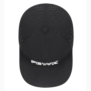 Black hip hop flat brim hat with breathable laser-cut holes and FLWK white embroidery