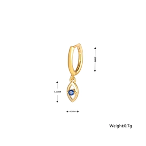 Detailed size specifications for gold Evil Eye earring with blue zircon and 8mm hoop